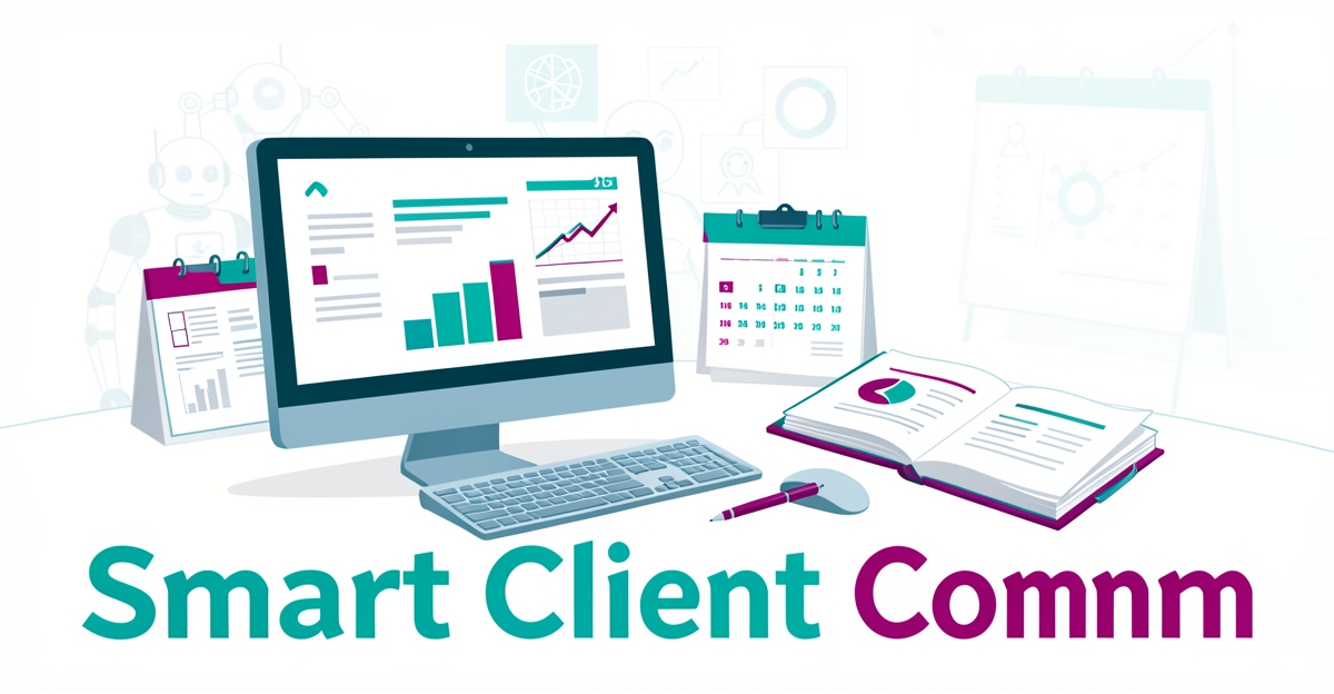 A modern financial workspace with AI-inspired elements, symbolizing efficient client communication.